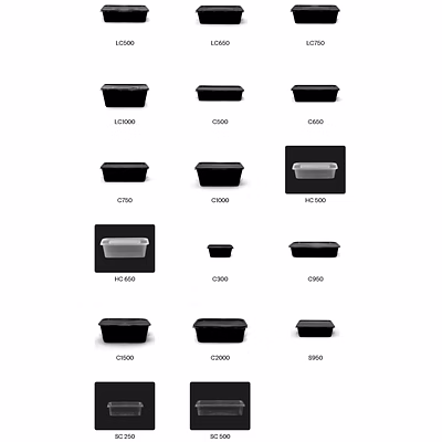 Conteneur Barquette Plastique Rectangulaire et Carré avec couvercle GLEN couleur Noire ou Transparente-4