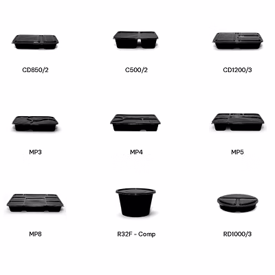 Conteneur Barquette Plastique à Compartiments avec couvercle GLEN couleur Noire ou Transparente-1