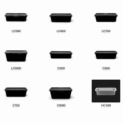 Conteneur Barquette Plastique Rectangulaire et Carré avec couvercle GLEN couleur Noire ou Transparente-2