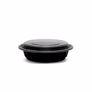 Conteneur Barquette Plastique Rond et Rectangulaire avec couvercle dôme GLEN couleur Noire ou Transparente