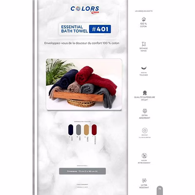 Serviette Bain Main Visage TOWEL Collection Colors RUPA-1