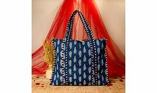 Blue Cotton Tote Bag