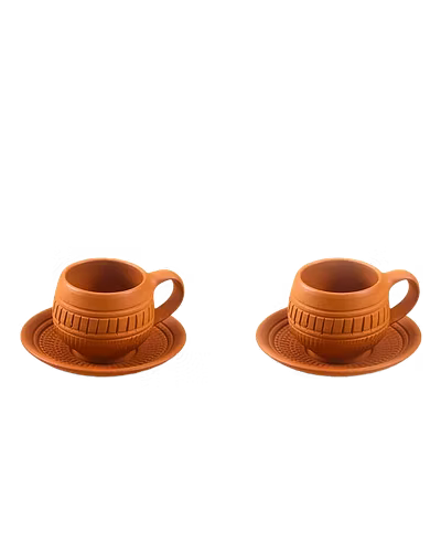 Unglazed Terracotta Re-Usable Tea Cup &amp; Saucer Set-BECT11