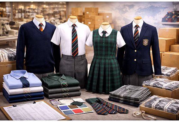 School uniforms from India displayed as durable, customizable, export-ready garments for global buye
