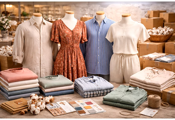 Indian cotton apparel displayed as premium, comfortable, sustainable garments for global markets