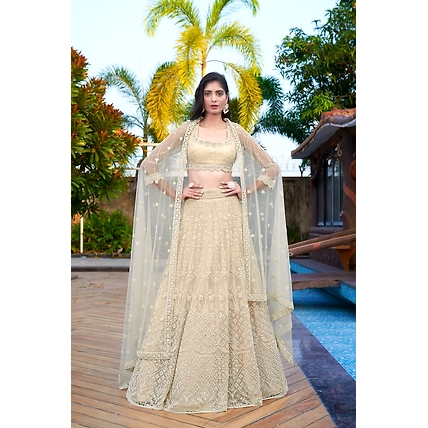 Off White Beeds Lehengha-6138