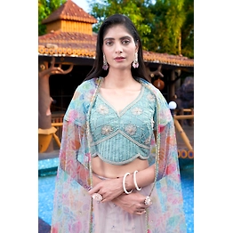 havra Pink & Blue Handwork Lehengha
