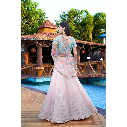 Pink &amp; Blue Handwork Lehengha-2