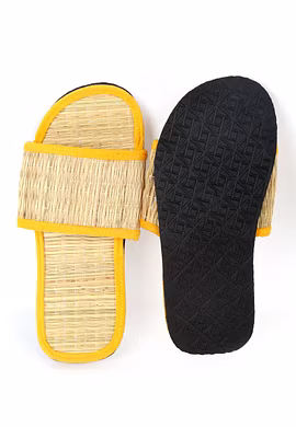 Quickkshop Natural Korai Grass Mat Eco Slidders for Women &amp; Girl Osho Slippers Stylish Comfortable Lightweight-5-Yellow