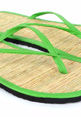 Quickkshop Natural Korai Grass Mat Eco Beach Slippers for Women &amp; Girl Osho Slippers Stylish Comfortable Lightweight-5-Green