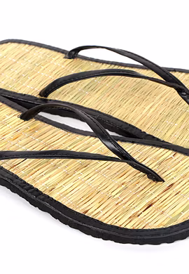 Quickkshop Natural Korai Grass Mat Eco Beach Slippers for Men &amp; Boy Osho Slippers Stylish Comfortable Lightweight-6-Black
