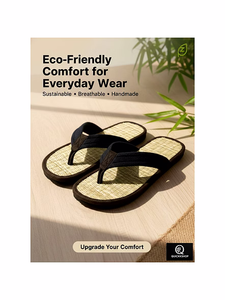 Natural Korai Grass Mat Wide Strap Slipper For Men &amp; Boy | Osho Sandal Stylish Comfortable Lightweight-6-Black-5