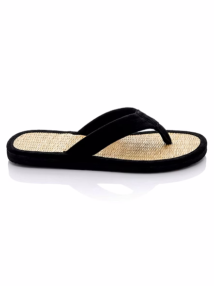 Natural Korai Grass Mat Wide Strap Slipper For Men &amp; Boy | Osho Sandal Stylish Comfortable Lightweight-6-Black-1