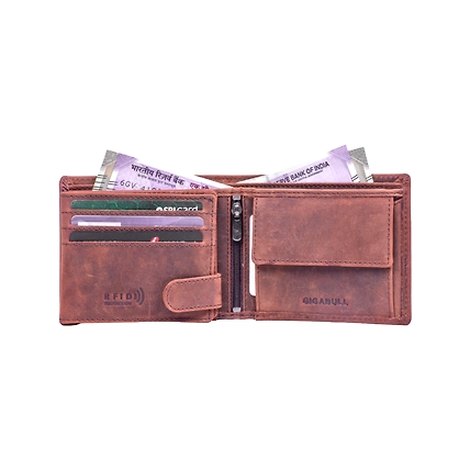 GIGABULL Men's Vintage Brown Genuine Leather RFID Wallet-1