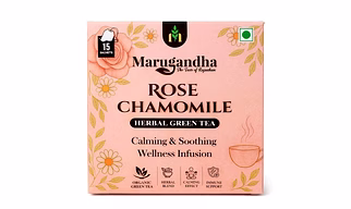 Marugandha Rose Chamomile Herbal Green Tea | Stress Relief & Relaxation Tea | 15 Tea Bags