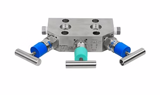 Three Valve Manifold Bar Type Direct Mount (Pipe x Flange) Model No. GV-112-3VM-DM For Vent Model No. GV-112-3VM-DM-V