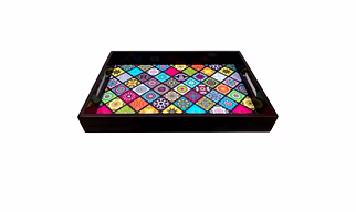 Angira Handicrafts Wooden Serving Tray (Set of 2) 12 X 8 INCH with Digital Print (Multi Colour) Serving Tray for Home and Kitchen/Decoration/Gifting