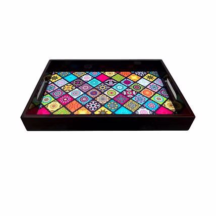 Angira Handicrafts Wooden Serving Tray (Set of 2) 12 X 8 INCH with Digital Print (Multi Colour) Serving Tray for Home and Kitchen/Decoration/Gifting-2