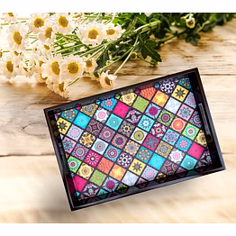 angira handicrafts wooden serving tray (set of 2) 12 x 8 inch with digital print (multi colour) serving tray for home and kitchen/decoration/gifting
