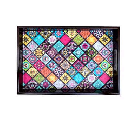 Angira Handicrafts Wooden Serving Tray (Set of 2) 12 X 8 INCH with Digital Print (Multi Colour) Serving Tray for Home and Kitchen/Decoration/Gifting-1