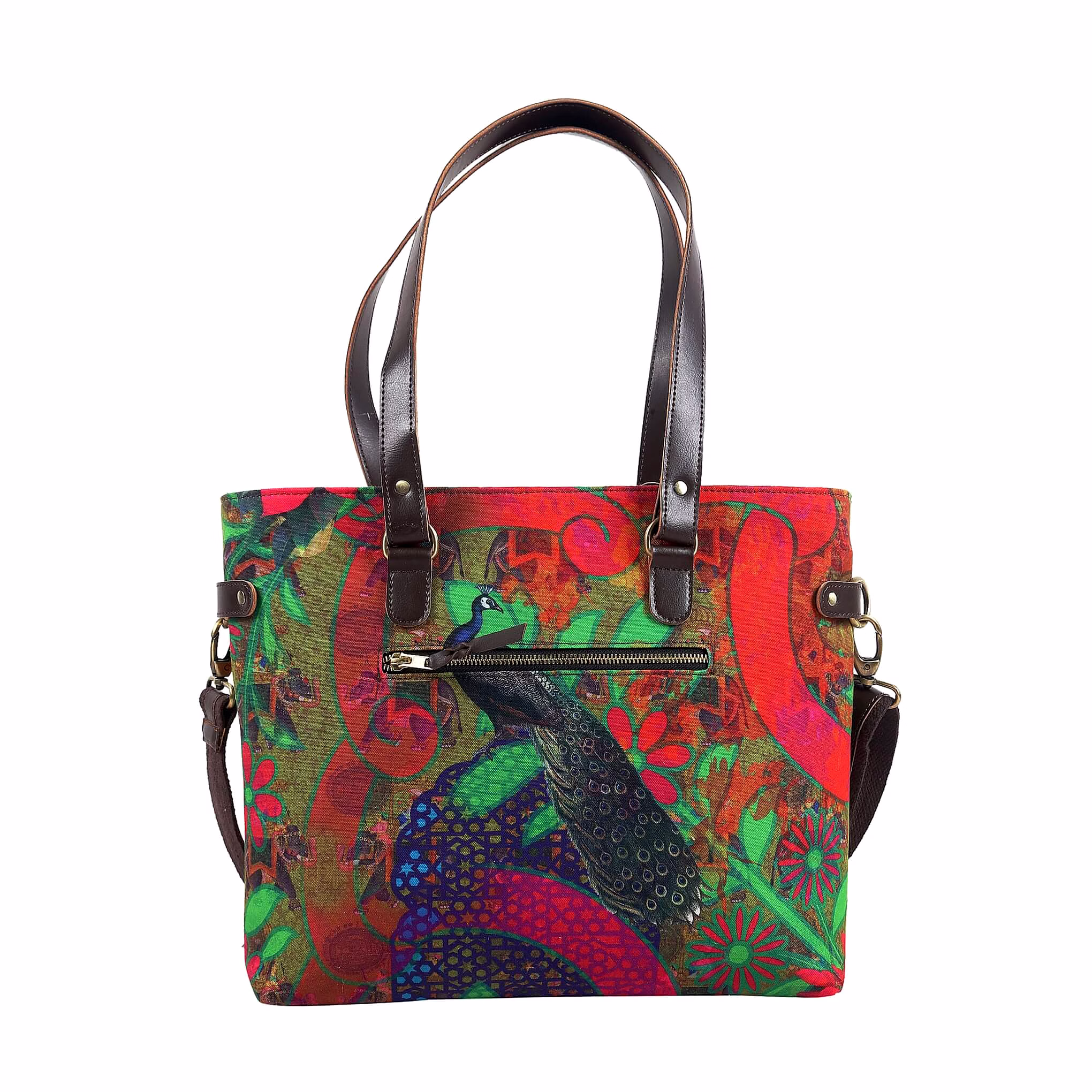 Peacock in Castle Printed Canvas Tote Bag image 2