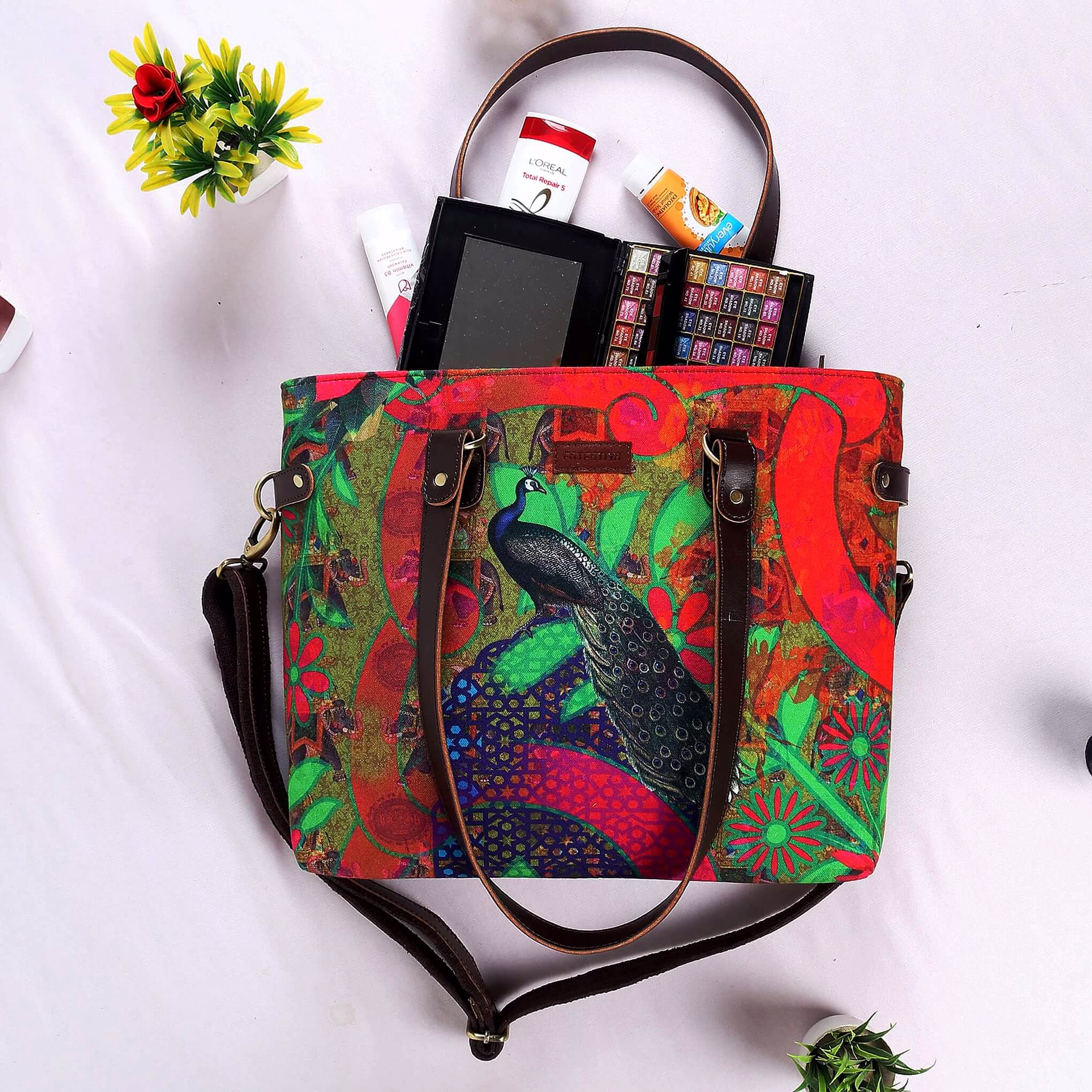Peacock in Castle Printed Canvas Tote Bag image 5