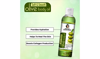 Olive Body Oil, Quick Absorbing Non-Sticky Nourishment I Hair & Skin, Daily Use After Bath Massage Oil I Pure Olive & Essential Oils Enriched