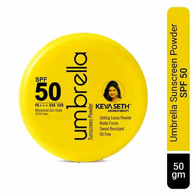 keya seth aromatherapy umbrella sunscreen powder spf 50 with pa+++ uv protection, sweat resistant formula, micronized zinc oxide for oily skin