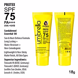 keya seth aromatherapy umbrella sunscreen solution protex spf 75 broad spectrum protection, hydrating, no white cast, lightweight matte finish with sandalwood oil