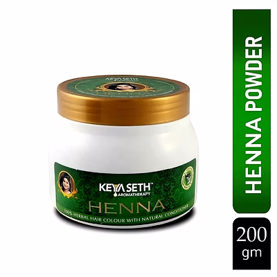 keya seth aromatherapy henna powder herbal hair colour with nature conditioner for silky & shiny hair with aloe vera, catechu & tea leaves-200gm
