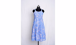 Women's Light Blue Georgette Floral Printed Tiered Dress