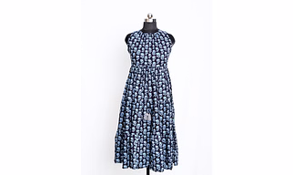 Women's Black Pure Cotton Floral Printed Tiered Dress