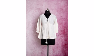 Women's White Solid Rayon Flared Top