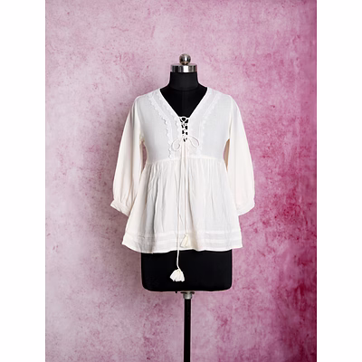 women's white solid rayon flared top