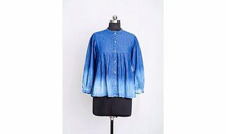 Women's Blue Faded Denim Flared Top