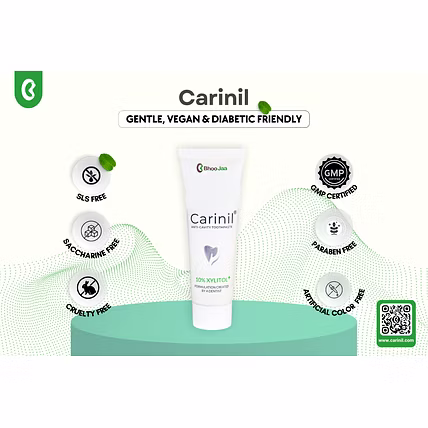 Carinil 10% Xylitol Toothpaste | Anti-Cavity, Diabetic Friendly | Prevents Dry Mouth and Ulcers| No SLS |No Paraben | No Artificial Colours or Flavours | with Fluoride and Herbs-100g-NATURAL MINT-4