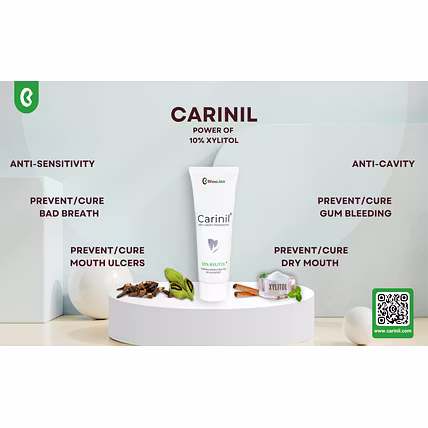 Carinil 10% Xylitol Toothpaste | Anti-Cavity, Diabetic Friendly | Prevents Dry Mouth and Ulcers| No SLS |No Paraben | No Artificial Colours or Flavours | with Fluoride and Herbs-12722173