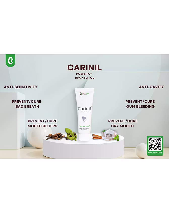 Carinil 10% Xylitol Toothpaste | Anti-Cavity, Diabetic Friendly | Prevents Dry Mouth and Ulcers| No SLS |No Paraben | No Artificial Colours or Flavours | with Fluoride and Herbs-12722173