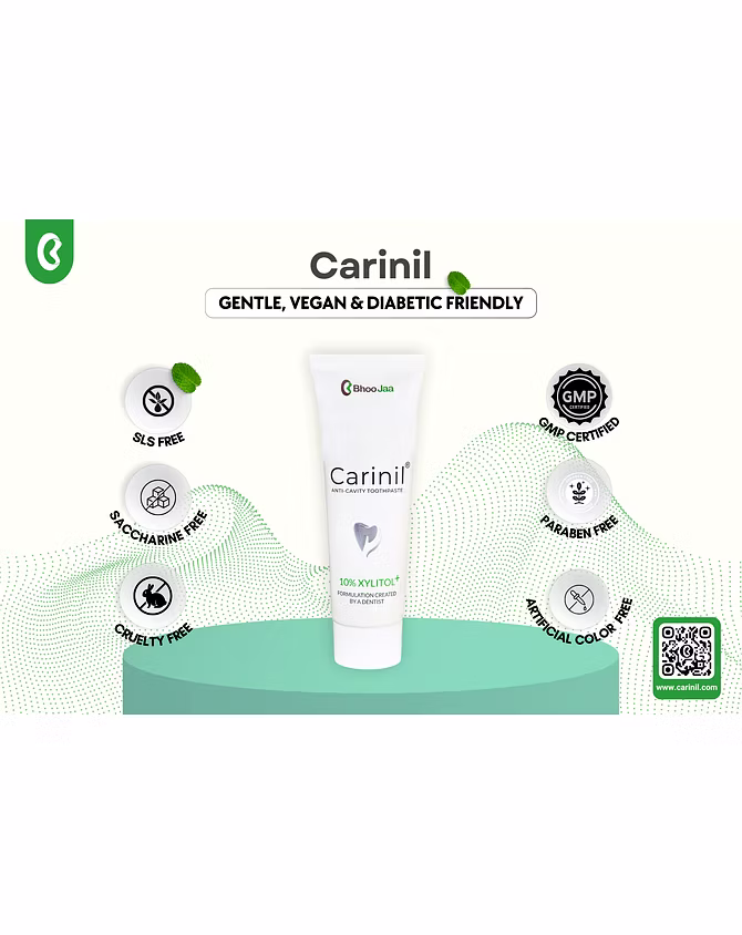 Carinil 10% Xylitol Toothpaste | Anti-Cavity, Diabetic Friendly | Prevents Dry Mouth and Ulcers| No SLS |No Paraben | No Artificial Colours or Flavours | with Fluoride and Herbs-100g-NATURAL MINT-2