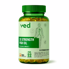 vedayu 3x strength omega-3 fish oil capsuleswith epa 495 mg, dha 330 mg | prebiotics flora | 1400 mg fish oil | 30,60,90 softgels