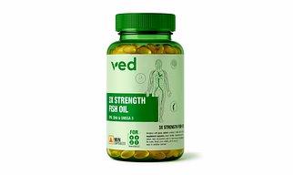 Vedayu 3X Strength Omega-3 Fish Oil CapsulesWith EPA 495 mg, DHA 330 mg | Prebiotics Flora | 1400 mg Fish Oil | 30,60,90 Softgels