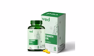 Vedayu 3X Strength Omega-3 Fish Oil CapsulesWith EPA 495 mg, DHA 330 mg | Prebiotics Flora | 1400 mg Fish Oil | 30,60,90 Softgels