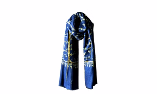 Blue Pure Pashmina Stole with Sozni Embroidery