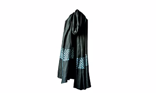 Black Pure Pashmina Stole with Blue Embroidery at the Border