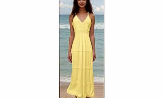 Boho Maxi Dress: Ajustrable straps Boho Lace Maxi Dress – Flowy Tiered Summer Dress, Beach & Vacation Outfit, Bohemian Sundress