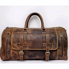 mrigdip vintage genuine leather travel duffle bag with multiple zipper pockets for business & weekend use