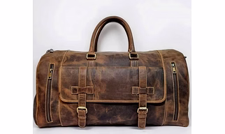 Vintage Genuine Leather Travel Duffle Bag with Multiple Zipper Pockets for Business & Weekend Use