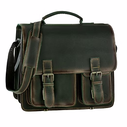mrigdip premium genuine leather office messenger bag with flap closure, dual front pockets & adjustable shoulder strap