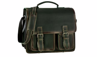 Premium Genuine Leather Office Messenger Bag with Flap Closure, Dual Front Pockets & Adjustable Shoulder Strap