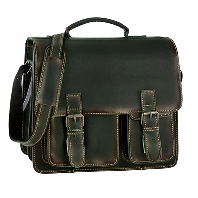 mrigdip premium genuine leather office messenger bag with flap closure, dual front pockets & adjustable shoulder strap